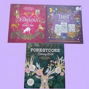 Coloring Book Bundle (3) Forest, Astrology, and Tarot Card Red Purple Medium